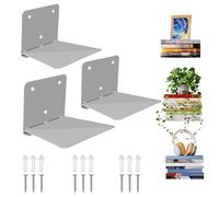 Sheeliy Etagere Murale Invisible, Bibliothèque Murale Etagères Flottantes pour Livres, Metal Concealed Bookshelf Livre Murale pour Chambre à Coucher, Bureau, Cuisine, Lot de 3, Gris