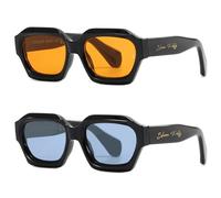 SHEEN KELLY Lunettes de soleil homme femme à La Rétro Mode Épais Hexagone cadre orange 80s Lunettes
