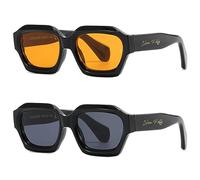 SHEEN KELLY Lunettes de soleil homme femme à La Rétro Mode Épais Hexagone cadre orange 80s Lunettes