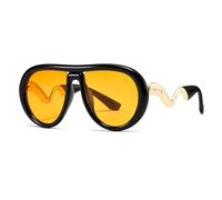 SHEEN KELLY Lunettes de soleil Polarisées hommes et femmes Mode monture ovale rétro à dessus plat surdimensionnées styliste en métal incurvé