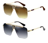 SHEEN KELLY Lunettes de soleil Rétro sans monture Hommes Femmes Surdimensionné Cadre en métal Haut plat Chic Lunettes Grandes