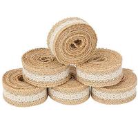 Sheens Ruban Dentelle Jute, 6pcs Dentelle Rouleau de Ruban de Toile de Jute, 2M Ruban Floral Rolls Main Dentelle Jute Toile de Jute Rouleau de Ruban pour la décoration de fête de Mariage