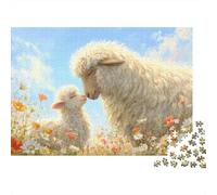 Sheep Family in Flower Field Puzzles 1000 Pièces Cadeau Unique Jeu Éducatif Défi Jouet À De Qualité Supérieure Peinture Art pour Adultes Et Enfants À Partir De 12 Ans 38x26cm/1000pcs