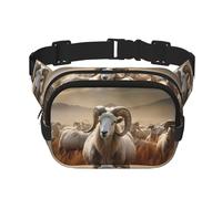 Sheep in the Grasslands Fitness Sac à bandoulière de voyage, sac banane tendance et décontracté, sac banane carré double couche, noir, taille unique, Noir/blanc, One Size