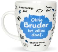 Sheepworld 45140 Mug Imprimé Ohne Bruder ist alles Doof Porcelaine Bleu 9,5 x 9,5 x 11 cm