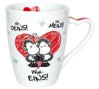 Sheepworld Tasse à café et thé avec inscription en allemand « Ich Deins, Du meins, Wir ein » - Tasse à café en porcelaine - Tasse en forme de cœur - 45183