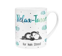 Sheepworld 45755 - Tasse XL - Motif « Relax » - Grande tasse en porcelaine - 60 cl - Avec inscription en allemand - Cadeau pour petit ami, petite amie