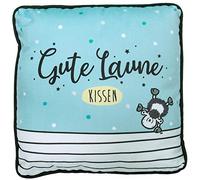 Sheepworld 46462 Coussin en Peluche, Motif « Bonne Humeur » - Coussin décoratif - 25 x 25 cm - 100% Polyester - Cadeau Amusant et Article de décoration