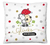 Sheepworld 70101 Coussin en Peluche, avec Motif Porte-Bonheur - Coussin décoratif - 25 x 25 cm - 100% Polyester - Cadeau, Noël, Article de décoration