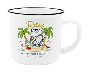 Sheepworld 74123 Tasse avec inscription en allemand « Relax » - Tasse à bord noir - 35 cl - Hauteur 8,4 cm - Cadeau amusant pour les amis