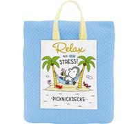 Sheepworld 74131 Couverture de pique-nique avec inscription « Relax » - Bleu foncé - 110 cm x 140 cm - Petite housse de protection avec anse - Cadeau, anniversaire, voyage