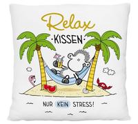 Sheepworld 74132 Coussin en Peluche, avec Inscription en Allemand Relax, Petit Coussin décoratif, 25 x 25 cm, 100% Polyester, Cadeau, Article de décoration