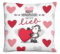Sheepworld Coussin en Peluche Motif Hab Dich Lieb | Coussin décoratif, 25 cm x 25 cm, 100% Polyester | Cadeau, Saint Valentin, Article de décoration | 48524