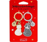 Sheepworld Porte-clés pour couple avec motif chat | 2 pendentifs avec anneau porte-clés et breloque, métal, époxy, longueur 8,4 cm | Cadeau pour deux, Saint-Valentin | 75303