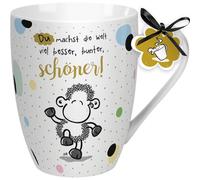 Sheepworld Tasse à café en porcelaine avec inscription « Du machst die Welt schöner » - 30 cl Cadeau idéal pour petit ami, petite amie - 59601
