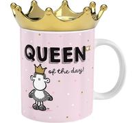 Sheepworld Tasse couronne avec motif imprimé Queen | Tasse à café en porcelaine, 50 cm, couvercle en forme de couronne, boîte cadeau | Cadeau pour vous, petite amie, sœur, collègue | 48946