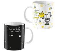 Sheepworld Tasse magique avec motif « soleil » - Tasse changeante en porcelaine - 35 cl - Tasse avec inscription en allemand - Coffret cadeau - Cadeau drôle surprise - 47061