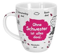 Sheepworld Tasse sans sœur ist alles doof - Porcelaine - 45 cl - Tasse en porcelaine pour café et thé - Avec inscription en allemand - 45139