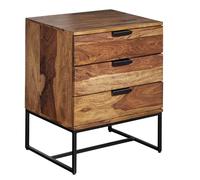 Sheesham - Table de chevet en bois massif/métal - 50 x 40 x 65 cm - Table de chevet à sommier tapissier - Console de chevet design avec 3 tiroirs - Commode de chevet industrielle avec espace de