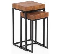 Sheesham WL5.660 Lot de 2 petites tables gigognes design en métal Sheesham avec 2 tables en bois massif et structure métallique