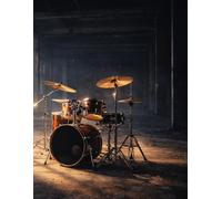 Sheet Music Book - Dramatic Drum Set in Sunlit Warehouse: Blank Music Manuscript Paper with 12 Staves Per Page for Composition, Songwriting, Lessons, ... and Musical Ideas | 100 Pages | 8.5" x 11"