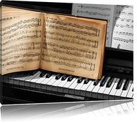 Sheet Music sur Antique Piano noir / blanc Taille: 120x80 sur toile, XXL énormes Photos complètement encadrées avec civière, impression d'art sur murale avec cadre, moins cher que la peinture ou une peinture à l'huile, pas une affiche ou une bannière,