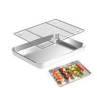 Sheet Pan With Cooling Rack - Square Non-Stick Stainless Steel Pan | Baking Sheet With Wire Rack | Oven Tray, Multi-Purpose, For Japanese Cooking, Grilling, Cooling, Kitchen Outdoor