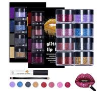 Sheglittary Glitter Lip Kit, 8 Color Sparkling Lip Gloss Set, Long Lasting Shiny Glitter Lips Powder Set with Lips Primer and Brush, Waterproof Smudge Proof (8pcs-Mix)