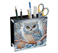 SHEGZHUC 13 x 11,8 cm Diamond Painting Porte-stylo Bureau Chouette Animal Chouette Neige Organisateur Diamant Stylo Pot à crayons Porte-pinceaux Pierres spéciales Cadeaux pour bureau, école, maison