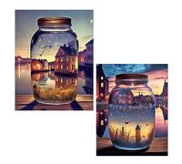 SHEGZHUC 2 Pack Diamond Painting sous Verre 40x50 cm Diamond Painting Coucher de Soleil Diamond Painting Paysage Bord de Mer Bouteille Diamond Painting Maison de Campagne Broderie Diamant Paysage