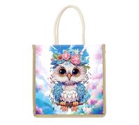 SHEGZHUC 26 x 26 cm Diamond Painting Sac à provisions Sac à bandoulière Peinture diamant Sac en tissu Sac en coton Sac à main Kit de bricolage Cadeau || Hibou bleu