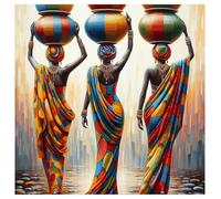 SHEGZHUC 40 x 40 cm, pierres carrées avec diamant peinture africaine femme diamant peinture trois femmes avec vases en terre cuite coloré mosaïque diamant peinture art broderie point de croix images