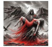 SHEGZHUC 40 x 40 cm - Pierres carrées - Peinture diamant - Tête de mort - Motif tête de mort - Ange et diable - Rouge et noir - Mosaïque - Peinture diamant - Art - Broderie au point de croix - Photos