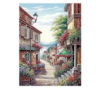 SHEGZHUC 40 x 50 cm Diamond Painting Ville à la mer Diamond Painting Ruelle Maison Fleurs Montagnes Diamant Peinture Art Broderie Point de Croix Photos Cadeau Décoration Murale