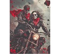 SHEGZHUC 40 x 50 cm Pierres carrées Peinture diamant Tête de mort Couple Diamant Peinture Moto et Tête de mort Crâne Mosaïque Diamant Peinture Art Broderie Point de Croix Images Cadeau Décoration
