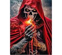 SHEGZHUC 40 x 50 cm - Pierres carrées - Peinture diamant - Tête de mort - Squelette - Cape rouge - Gothique - Horreur - Mosaïque - Peinture diamant - Art - Broderie au point de croix - Images - Cadeau