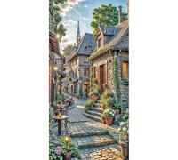 SHEGZHUC 45 x 85 cm Diamond Painting Maison Style Européen Diamond Painting Maison Rurale Ruelle Restaurant Fleurs Mosaïque Diamant Peinture Art Broderie Point de Croix Images Cadeau Décoration Murale