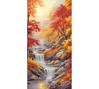 SHEGZHUC 45x85cm Diamant Peinture Paysage Automne Peinture Diamant Cascade Érable Coucher de Soleil Mosaïque Diamant Peinture Art Broderie Point de Croix Photos Cadeau Décoration Murale