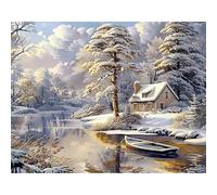 SHEGZHUC 50 x 40 cm Diamond Painting Paysage d'hiver Grand Peinture par numéros Adultes Paysage enneigé Maison Mosaïque Diamant Peinture Art Broderie Point de croix Images Cadeau Décoration murale