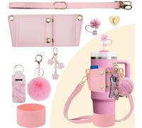 SHEGZHUC 7 pièces Accessoires pour Stanley Cup, bouteille d'eau en cuir avec sangle réglable, protection de paille et housse de protection pour 30-40 OZ (880-1180 ml), 4 accessoires pour porte-clés