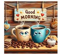 SHEGZHUC Diamond Painting 30 x 30 cm, Tasse à Café Good Morning, Art Mosaïque de Cuisine avec Grains de Café, Broderie Point de Croix - Cadeau