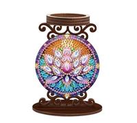 SHEGZHUC Diamond Painting Bougeoir en bois - 10 x 13,5 cm - Peinture diamant - Bougeoir pilier - Décoration de table - Cadeau - Décoration de salon, chambre à coucher, salle de bain - Fleur de lotus