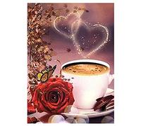 SHEGZHUC Diamond Painting Café Rose 30x40 cm - Peinture Diamant Pause Pause Broderie Rouge Coeur Loisirs Créatifs Adultes