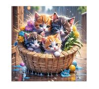 SHEGZHUC Diamond Painting Chat 30 x 30 cm dans Panier de Fleurs - Images d'Animaux - Art Broderie Point de Croix