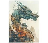 SHEGZHUC Diamond Painting Dragon 30 x 40 cm Diamond Painting Animaux Diamond Painting Dragon Chinois Temple Mosaïque Diamant Peinture Art Broderie Point de Croix Images Cadeau Décoration Murale