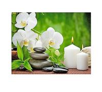 SHEGZHUC Diamond Painting Fleurs Blanches 50x40 cm Peinture Diamant Fleurs Orchidees Painting Diamant Grand Format Orchidee Broderie Diamant Bougie Peinture Diamant Paysage Orchidee Galet