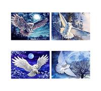 SHEGZHUC Diamond Painting Hibou Lot de 4 40x30 cm Kit Tableau Strass Peinture Diamant Chouette Broderie Diamant Arbre Painting Diamond Lune Peinture Numero Adulte Animaux