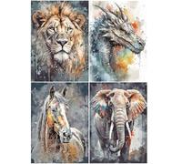 SHEGZHUC Diamond Painting Kit 30x40cm - Broderie Diamant Colorés avec Lion, Dragon, Cheval et Elephant - Peinture Numero Adulte Animaux