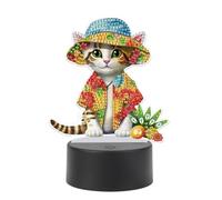 SHEGZHUC Diamond Painting Lampe de chevet Touch Diamond Painting Chat avec chapeau Lampe de table LED Veilleuse Prise USB Lampe LED Mosaïque Diamant Peinture Art Cadeau Ornements Table Chambre