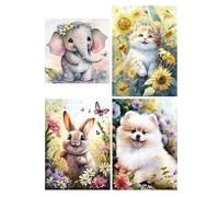 SHEGZHUC Diamond Painting Lot de 4 Animaux 30x40 cm Diamond Painting Chien et Chatbroderie Diamant Elephant Ronde Peinture Diamant 5D Lapin Broderie Diamant Chat Peinture Numero Adulte Animaux